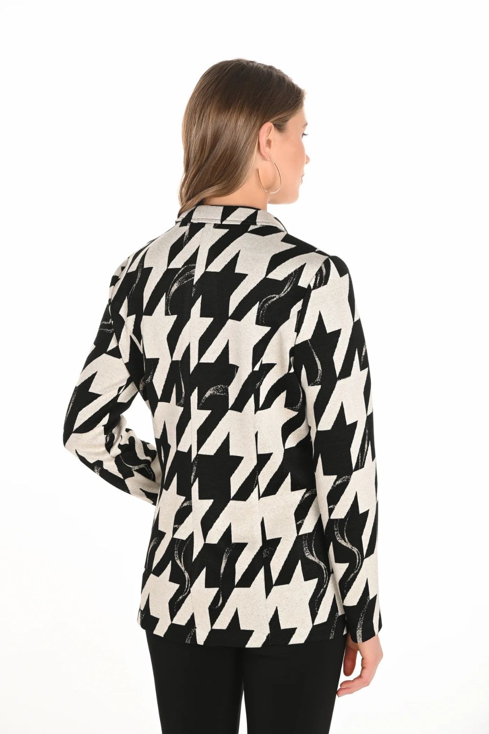 Houndstooth Knit Jacket | Beige/Black