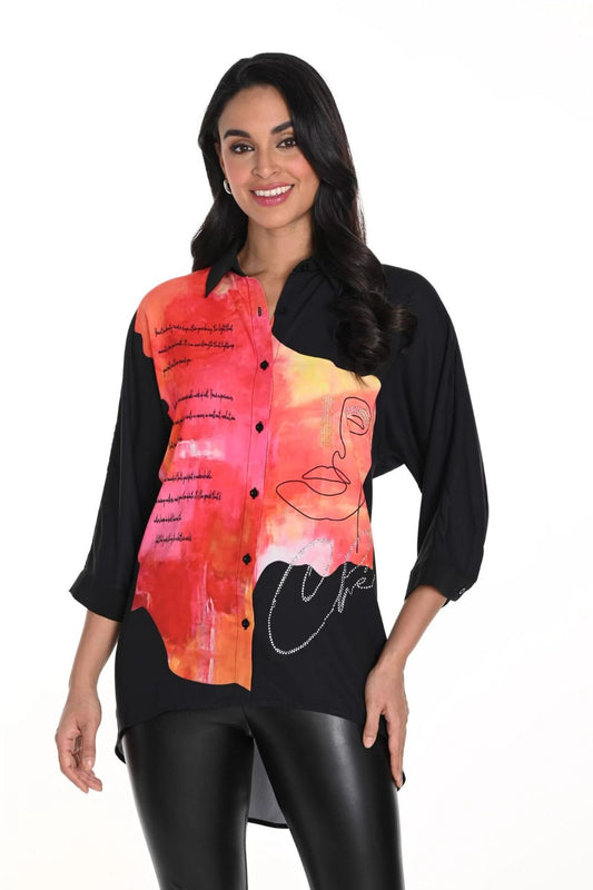 Woven Blouse | Black/Orange