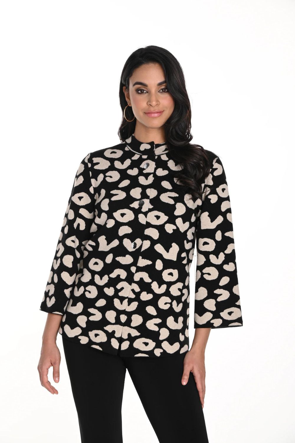 Frank Lyman Leopard Knit Jacket | Beige/Black _Shop 12