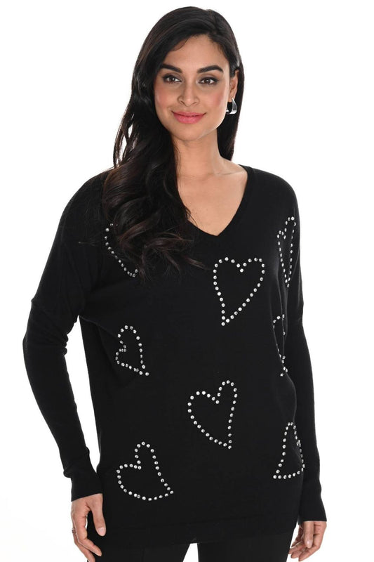 Embellished Heart Pullover | Black/Silver