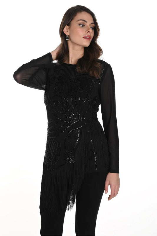 Sequin/Fringe Detail Top | Black