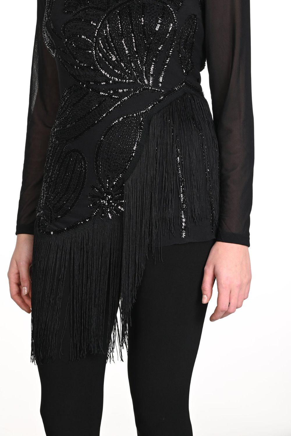 Sequin/Fringe Detail Top | Black