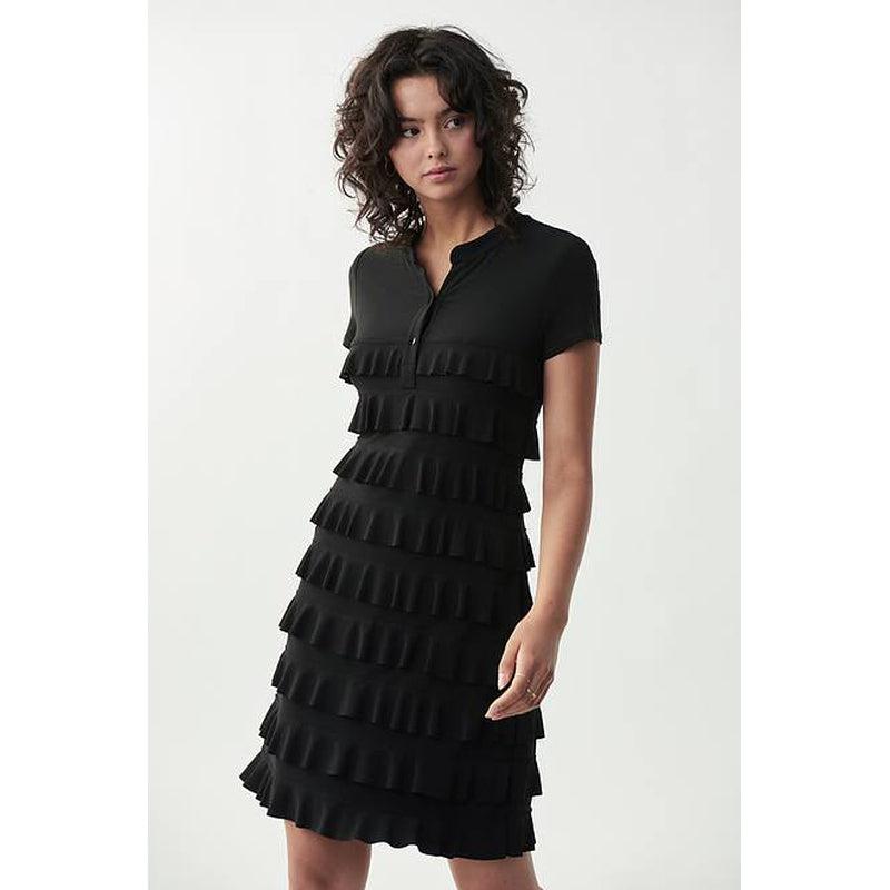 Short Sleeve Black Frill Dress-Joseph Ribkoff-Shop 12 Bendigo