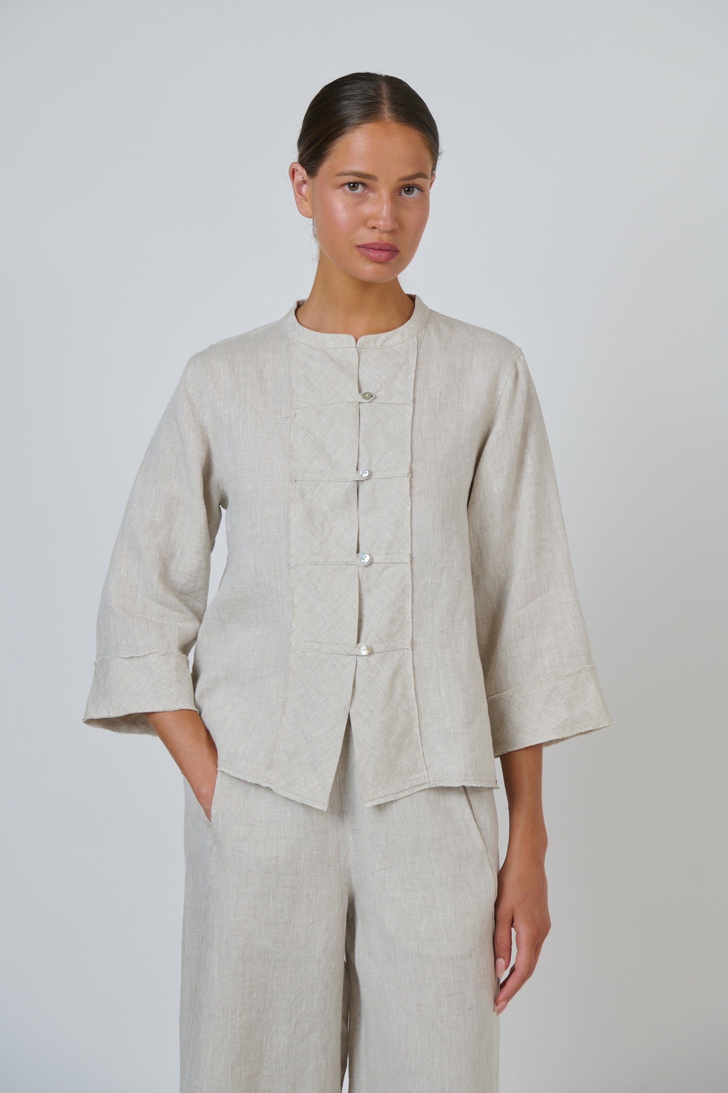 Linen Button Top | Sand