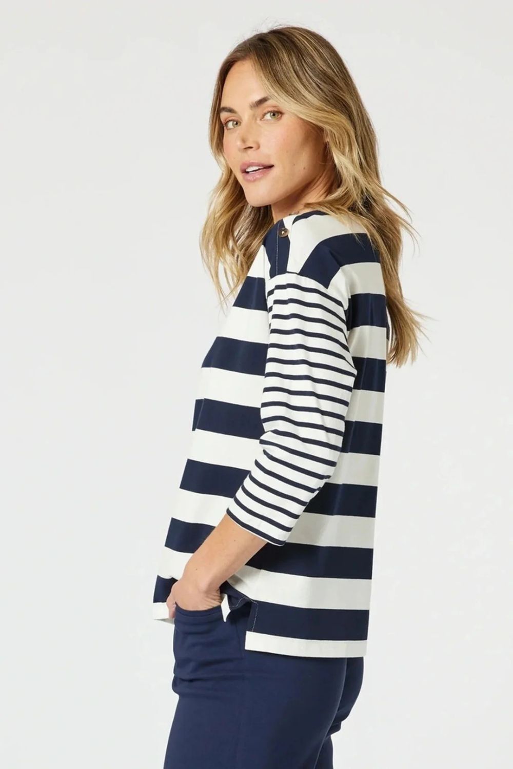 Mixed Stripe Top | Navy/White