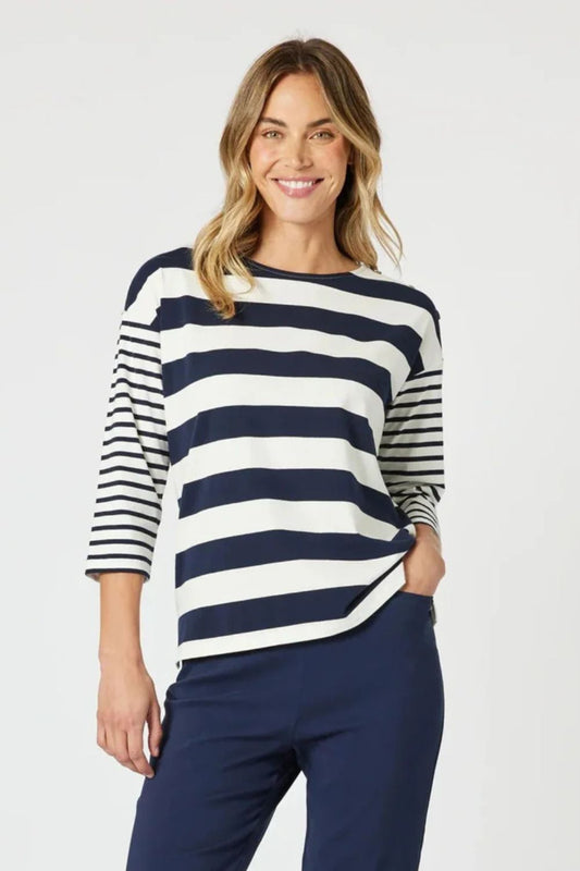 Mixed Stripe Top | Navy/White