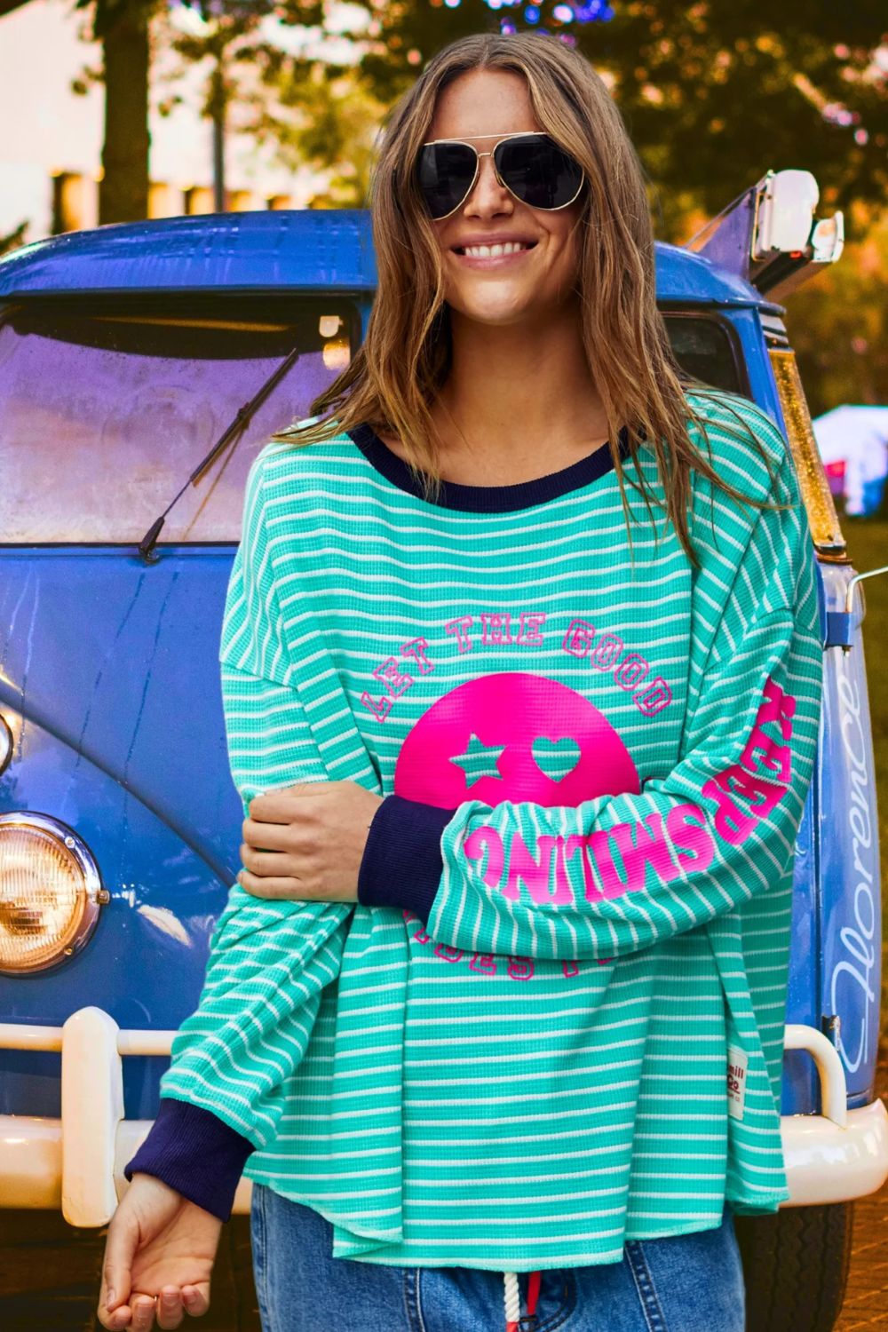 Smily Stripe Waffle Top | Green