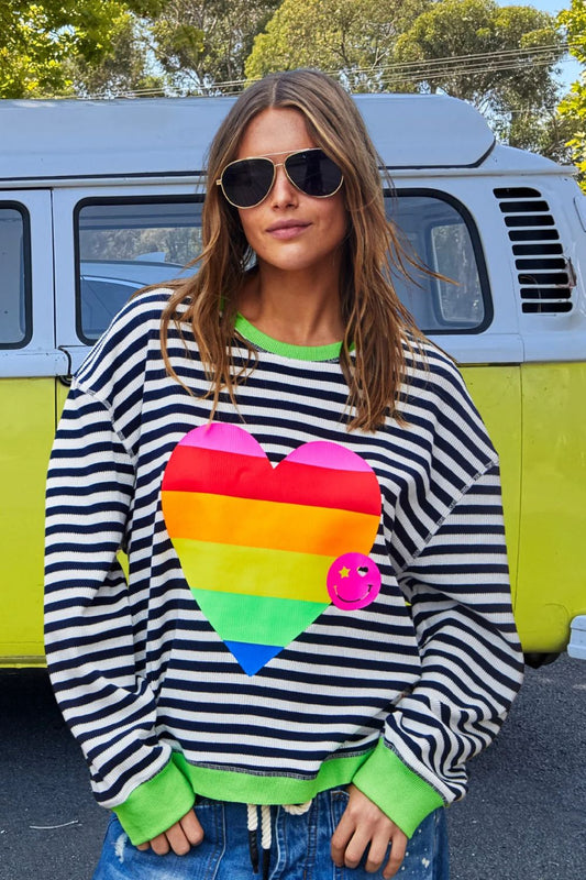 Heart Stripe Waffle Top | Navy/White