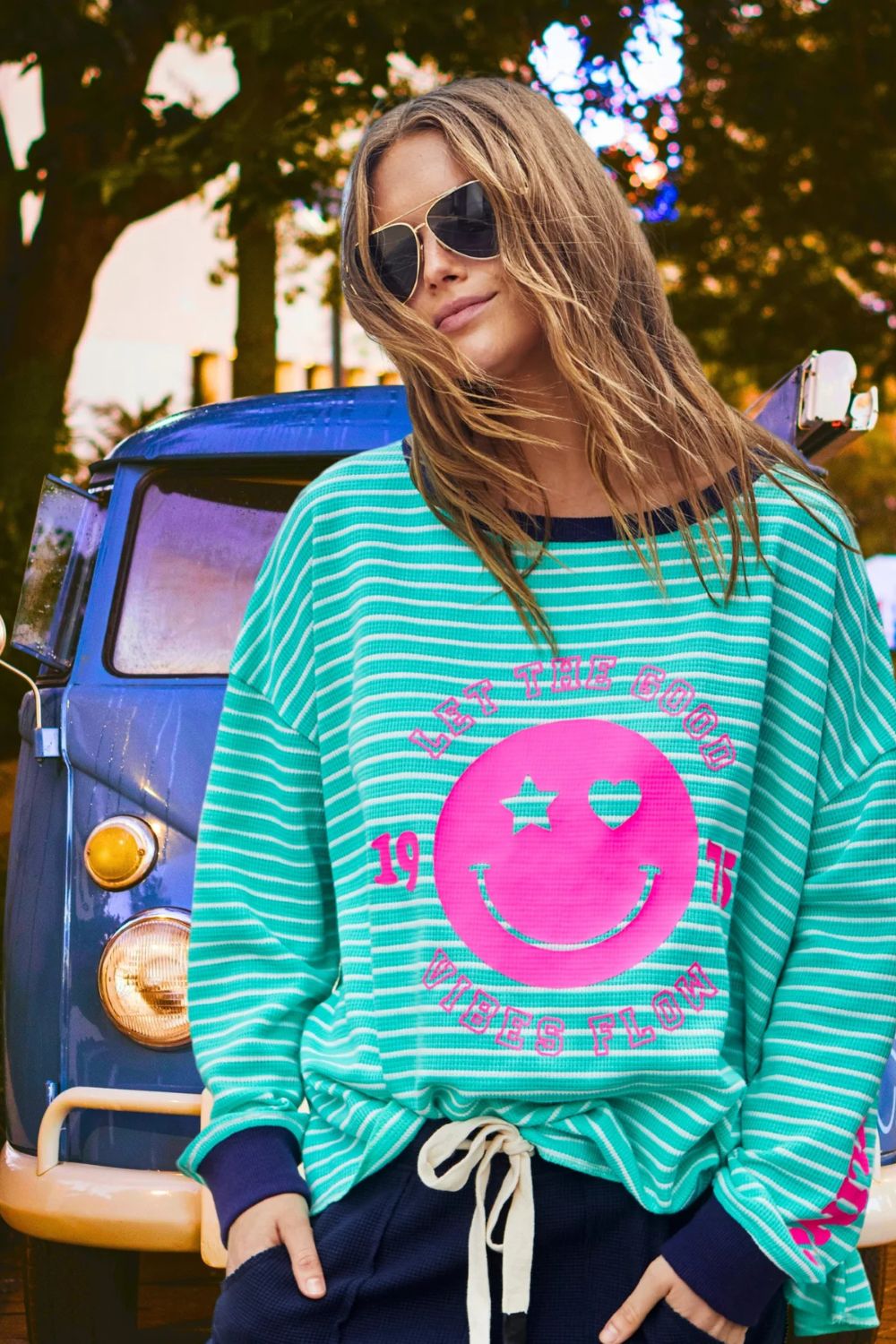 Smily Stripe Waffle Top | Green