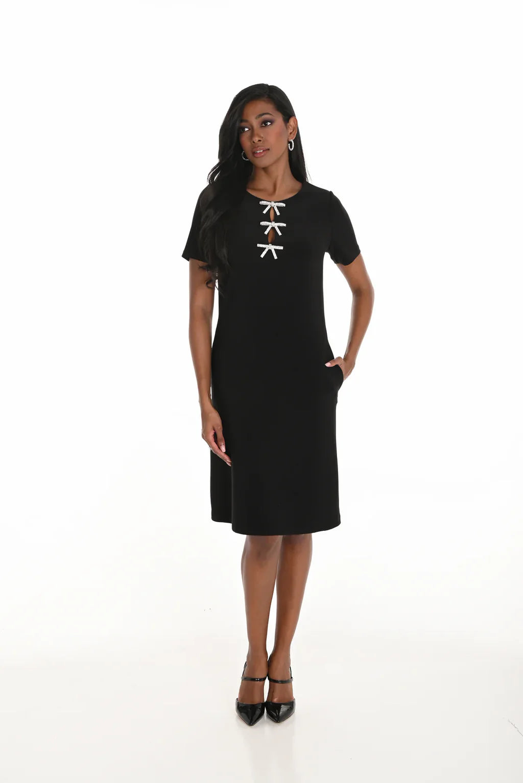 Knee Length S/S Bow Dress | Navy