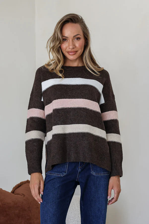 Aspen Stripe Jumper | Chocolate