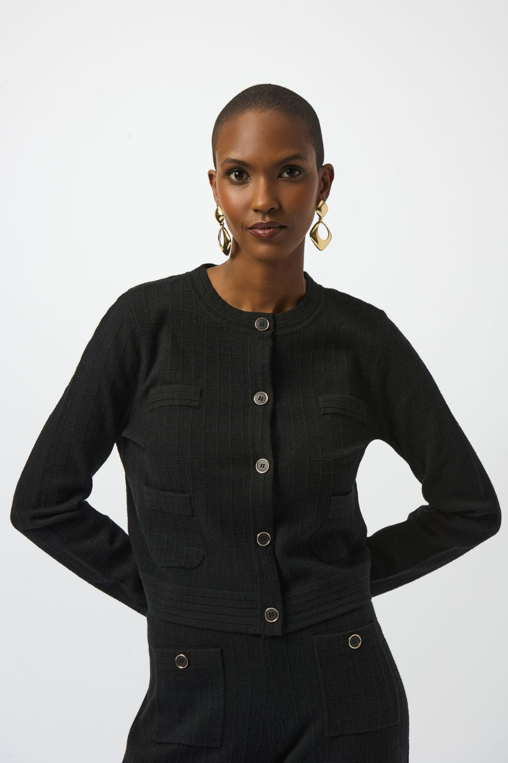Crew Neck Button-Front Jacket | Black
