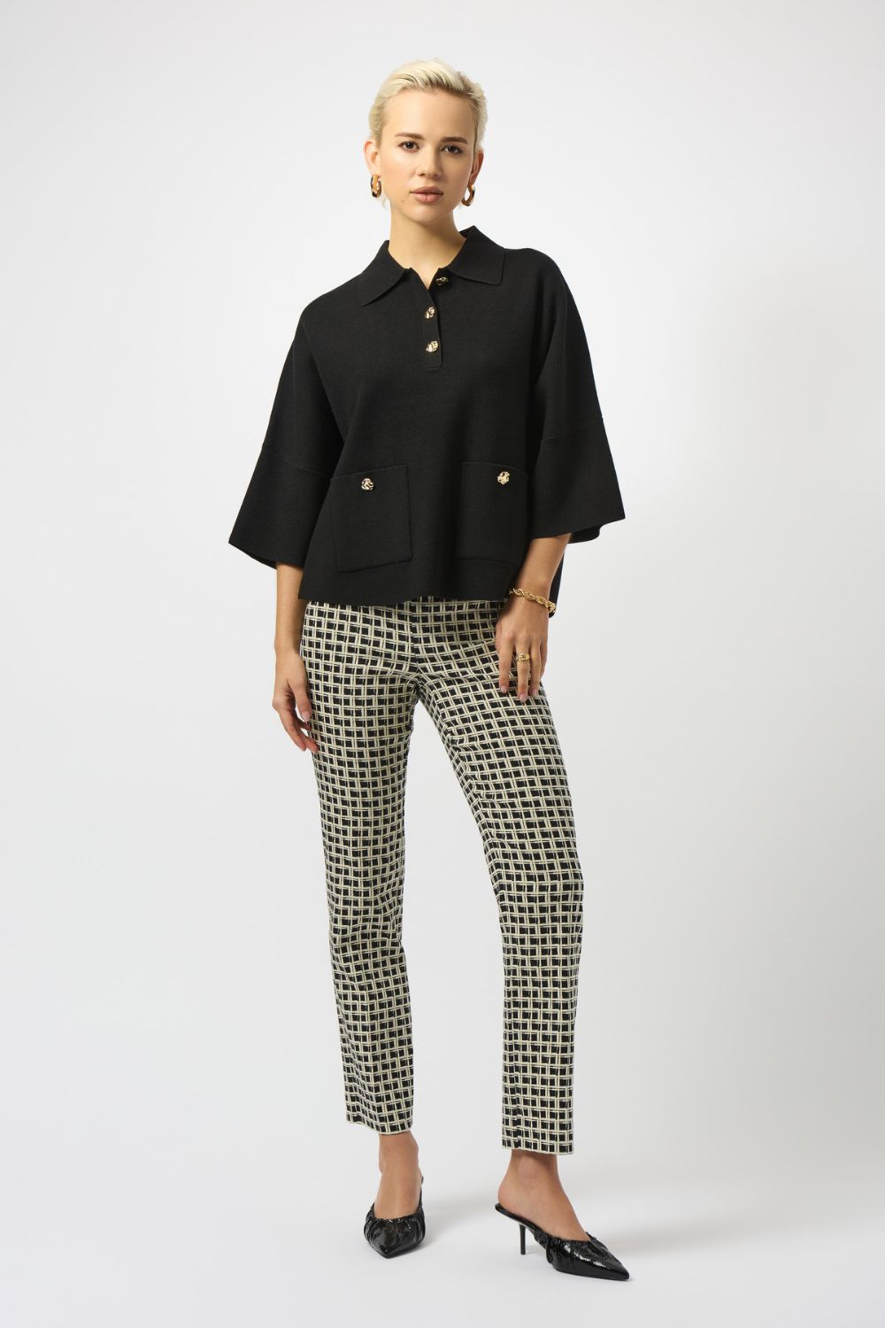 Boxy Sweater Knit With Polo Collar | Black