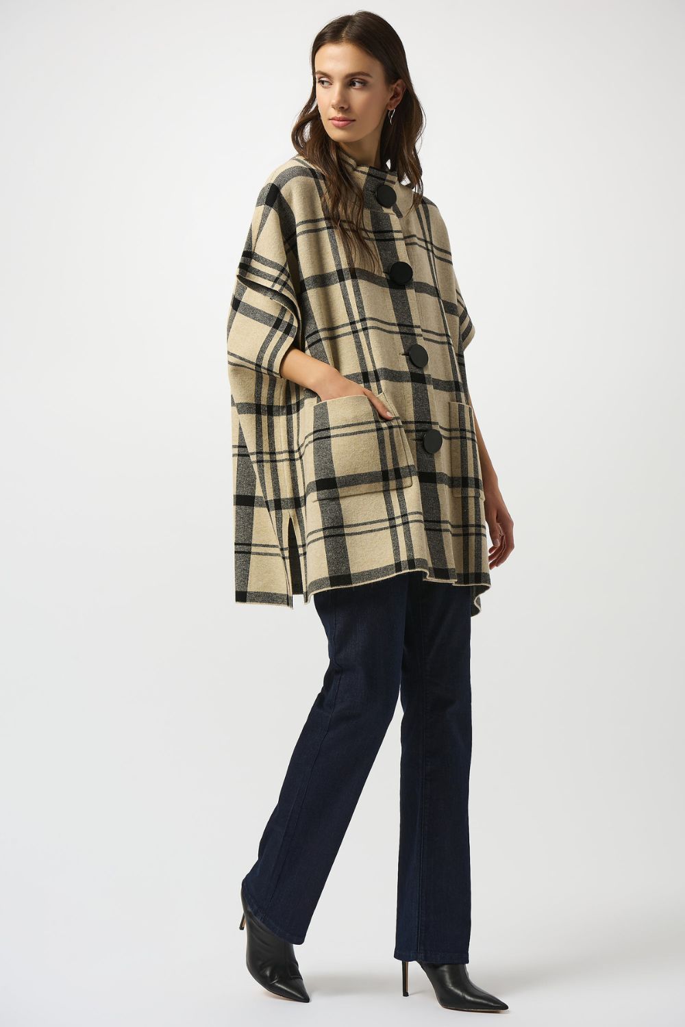 Jacquard  Knit Plaid Tunic | Champagne/Black