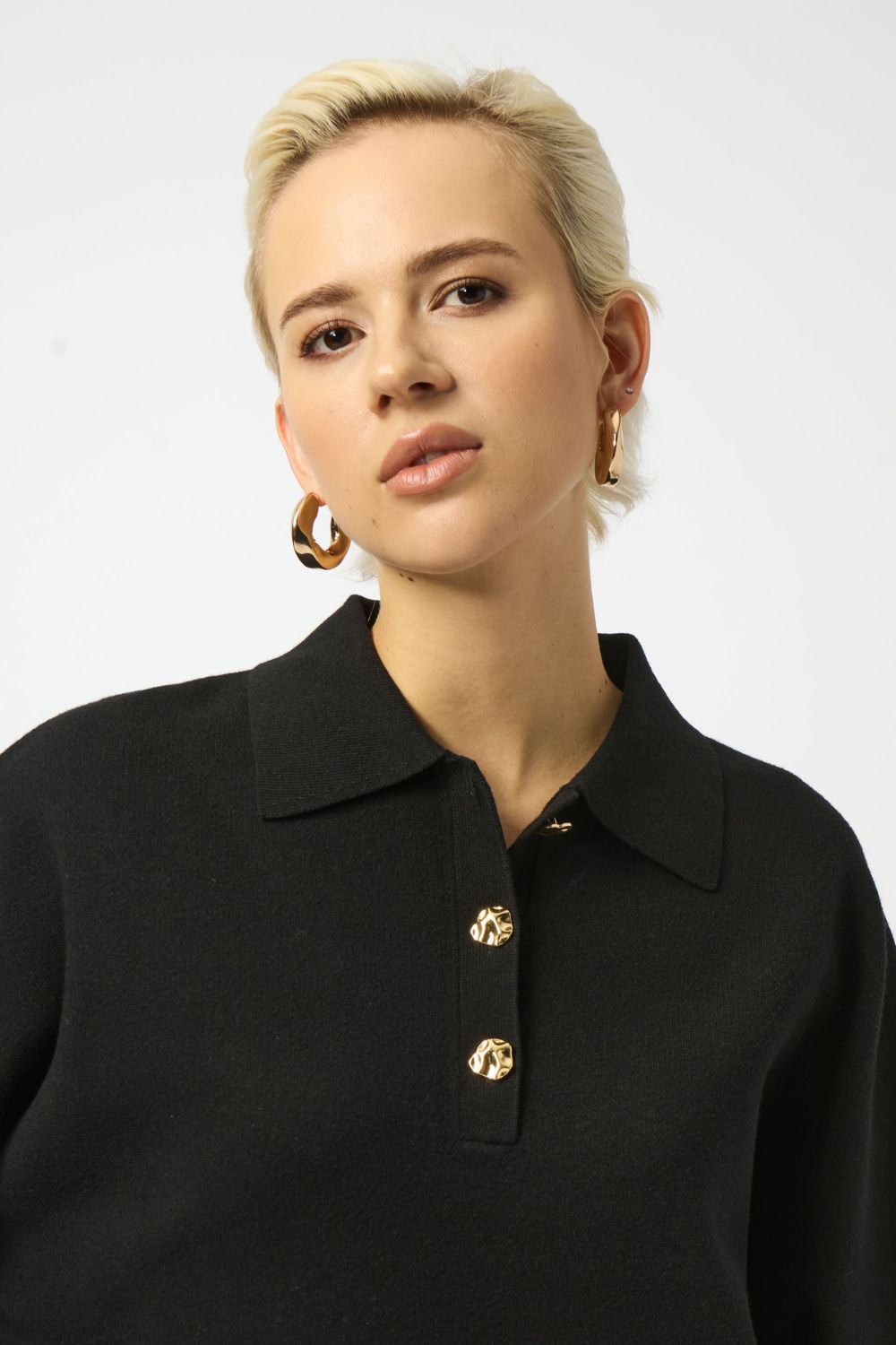 Boxy Sweater Knit With Polo Collar | Black