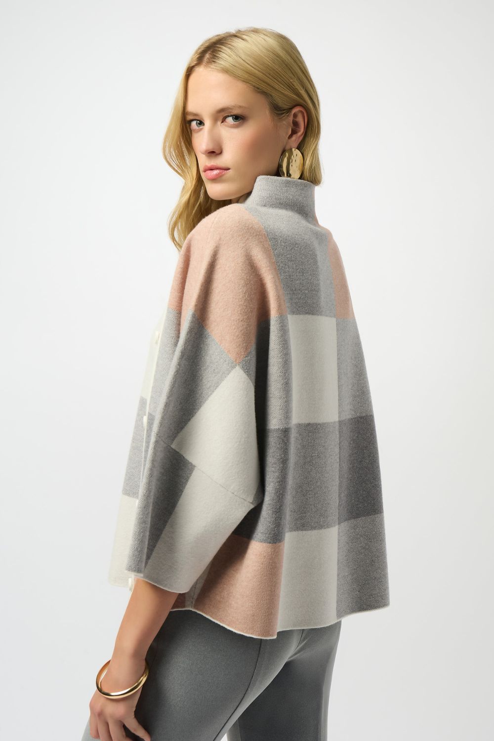 Plaid Jacquard Sweater Knit Top | Rose/Multi