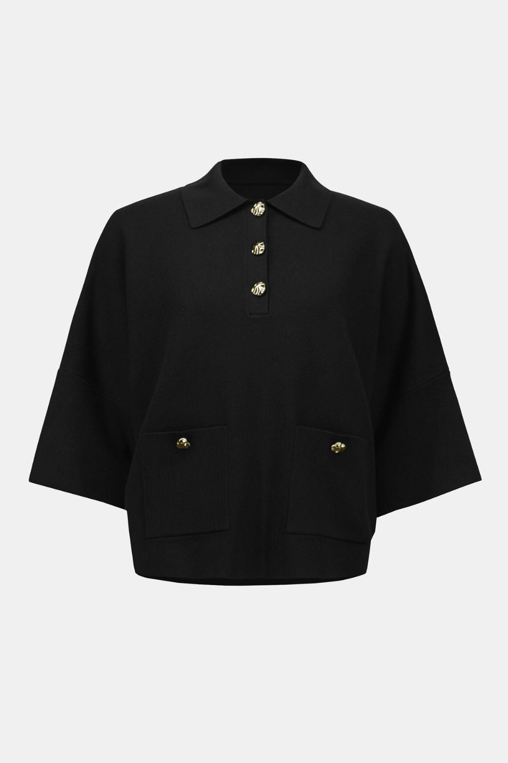 Boxy Sweater Knit With Polo Collar | Black