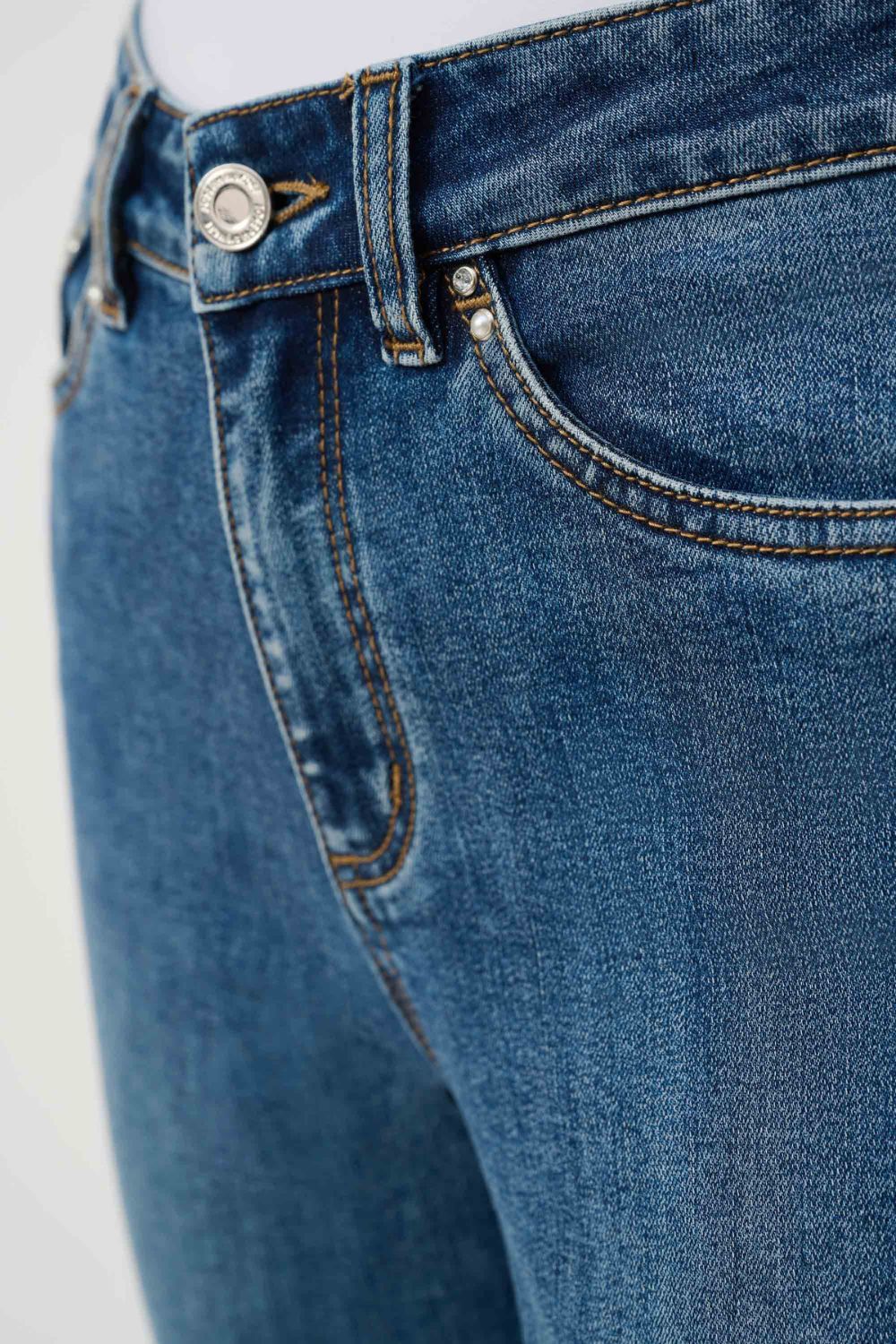 Slim Fit Cropped Jeans With Rolled Hem | Denim Medium Blue