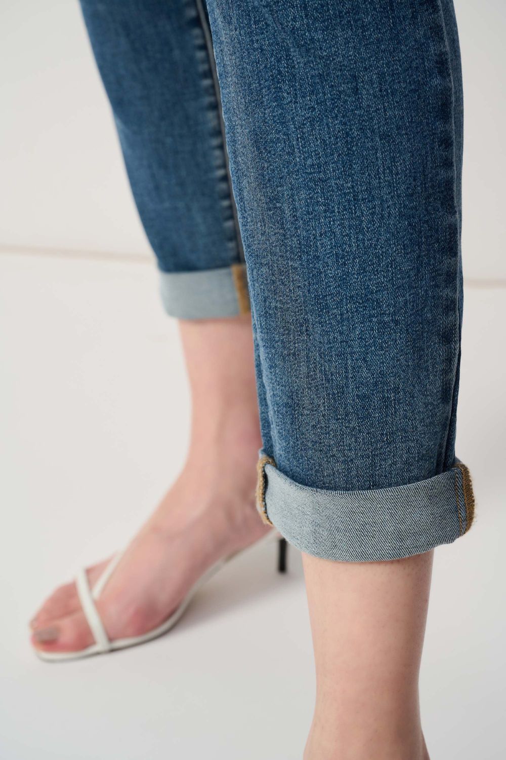 Slim Fit Cropped Jeans With Rolled Hem | Denim Medium Blue