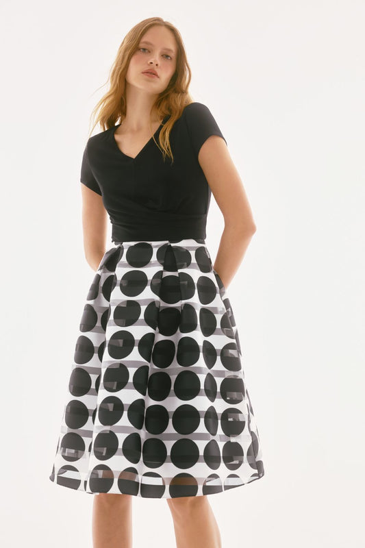 Novelty Dot Full Skirt Dress | Black/Vanilla