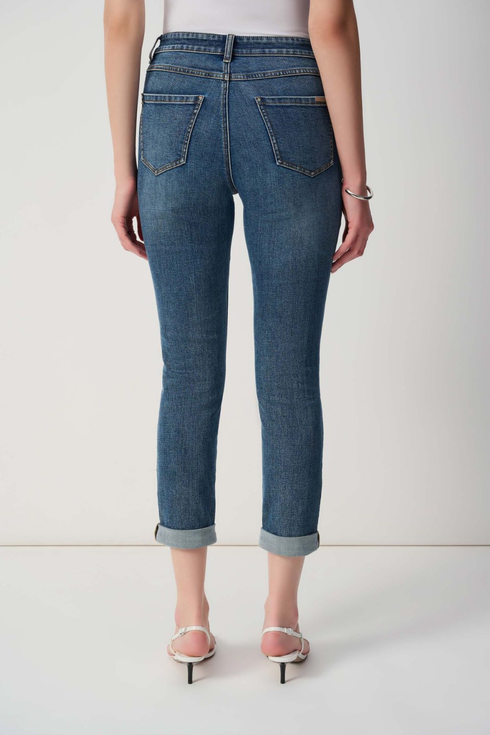 Slim Fit Cropped Jeans With Rolled Hem | Denim Medium Blue