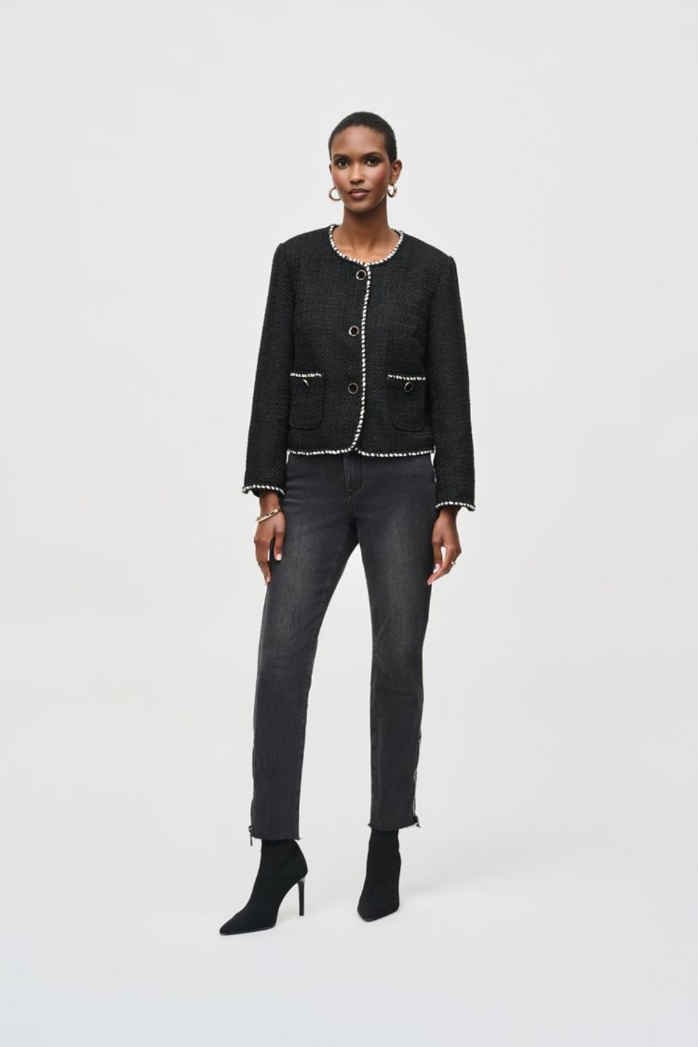 Joseph Ribkoff Bouclé Jacket | Black/Winter White_Shop 12