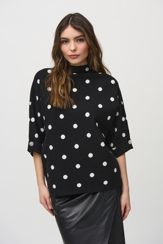 Joseph Ribkoff Jacquard Sweater Dot Print Top | Black/Vanilla_Shop 12