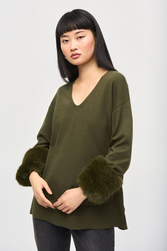 Joseph Ribkoff Sweater Knit Tunic With Faux Fur Cuffs | Iguana_Shop 12