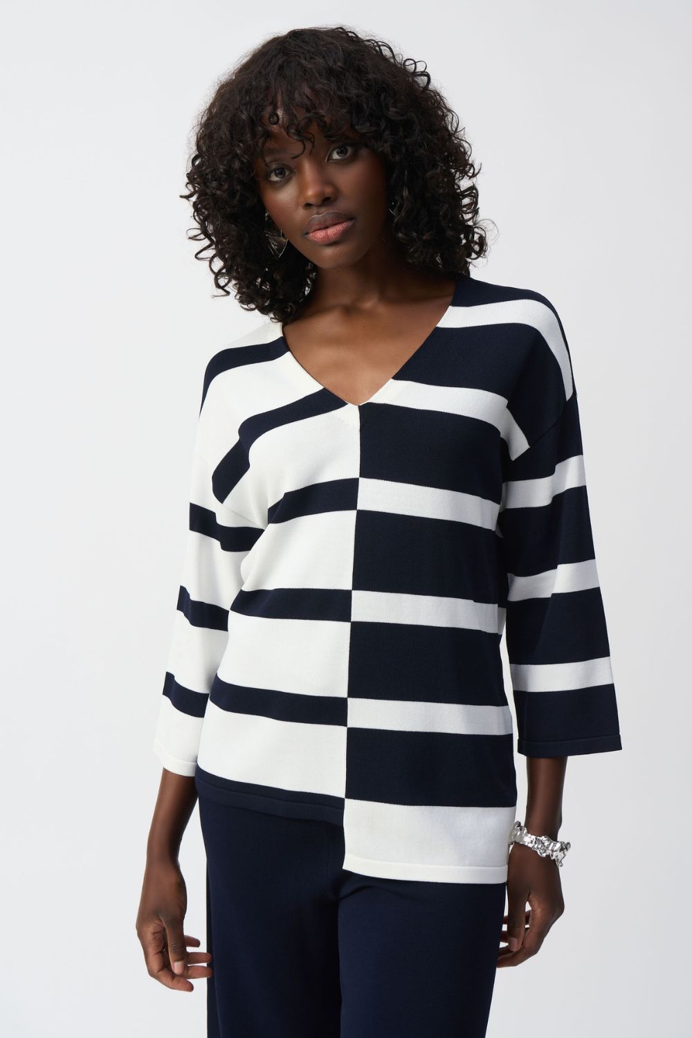 Joseph Ribkoff Striped Sweater Pullover | Midnight Blue/Vanilla_Shop 12