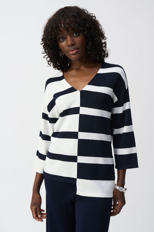 Joseph Ribkoff Striped Sweater Pullover | Midnight Blue/Vanilla_Shop 12
