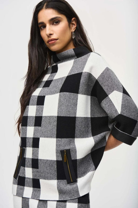 Jospeh Ribkoff Jacquard Check Sweater | Black/White
