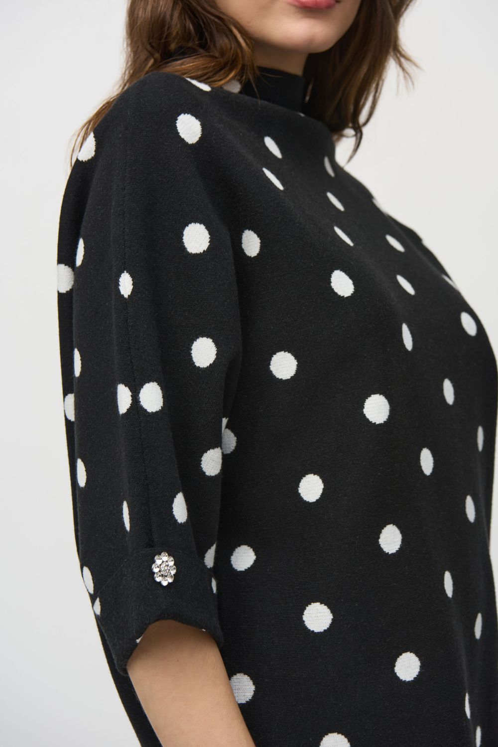 Joseph Ribkoff Jacquard Sweater Dot Print Top | Black/Vanilla_Shop 12