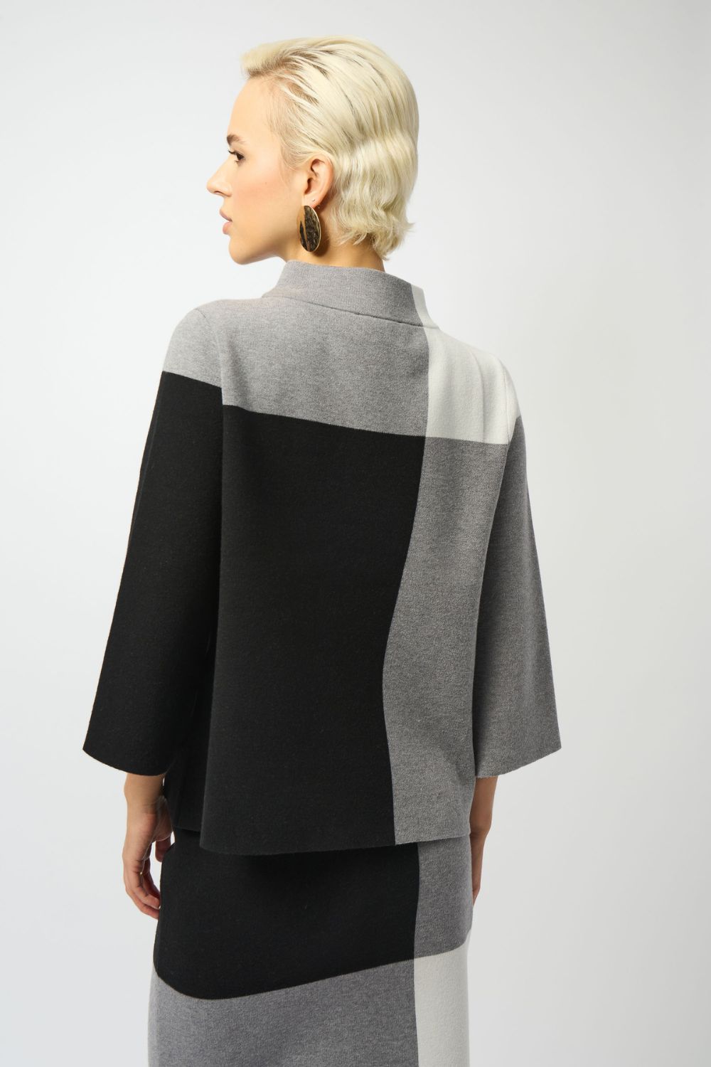 Jacquard Sweater Colour Block Pullover | Black/Grey/Vanilla