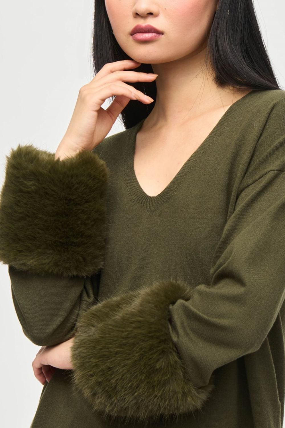 Joseph Ribkoff Sweater Knit Tunic With Faux Fur Cuffs | Iguana_Shop 12