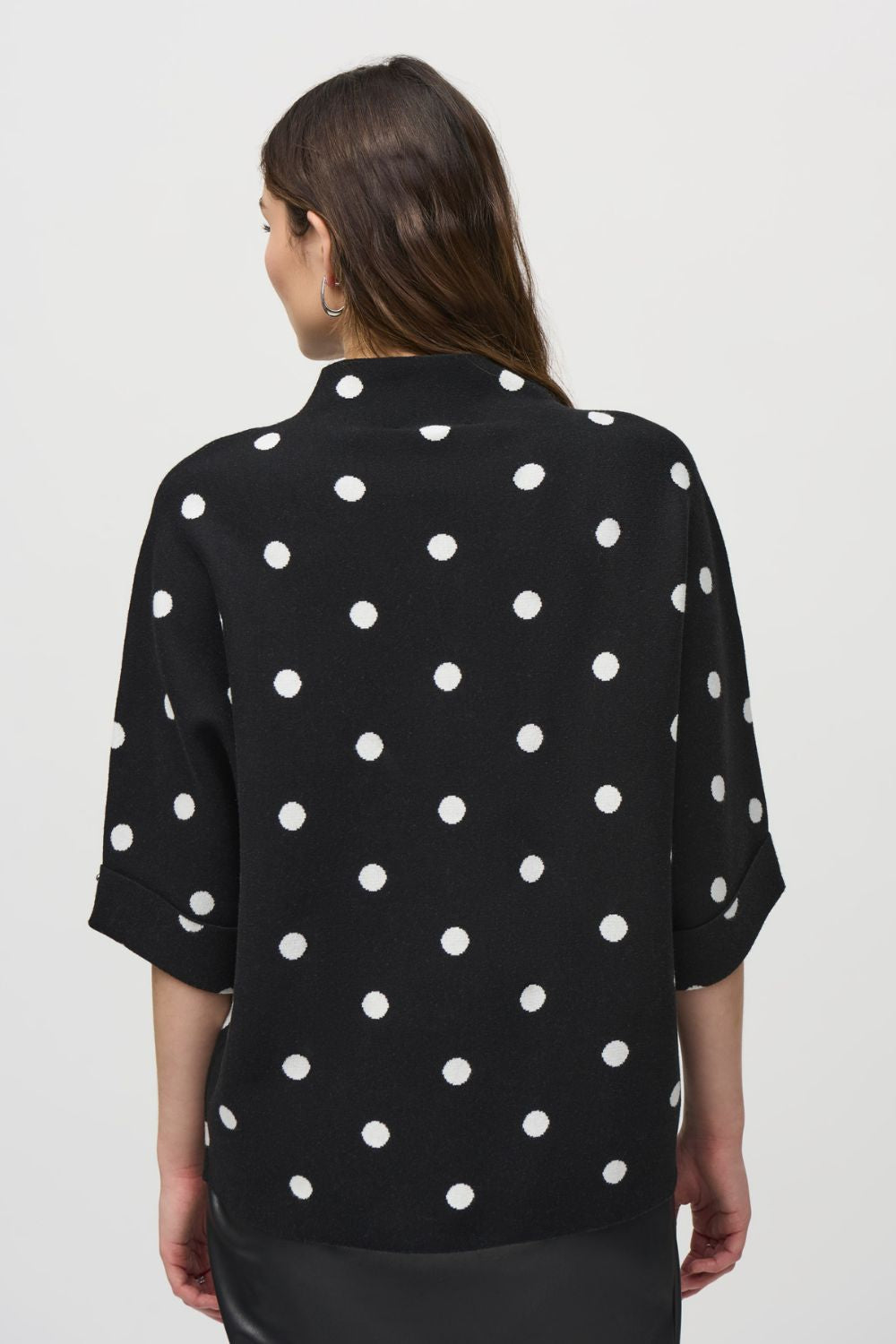 Joseph Ribkoff Jacquard Sweater Dot Print Top | Black/Vanilla_Shop 12