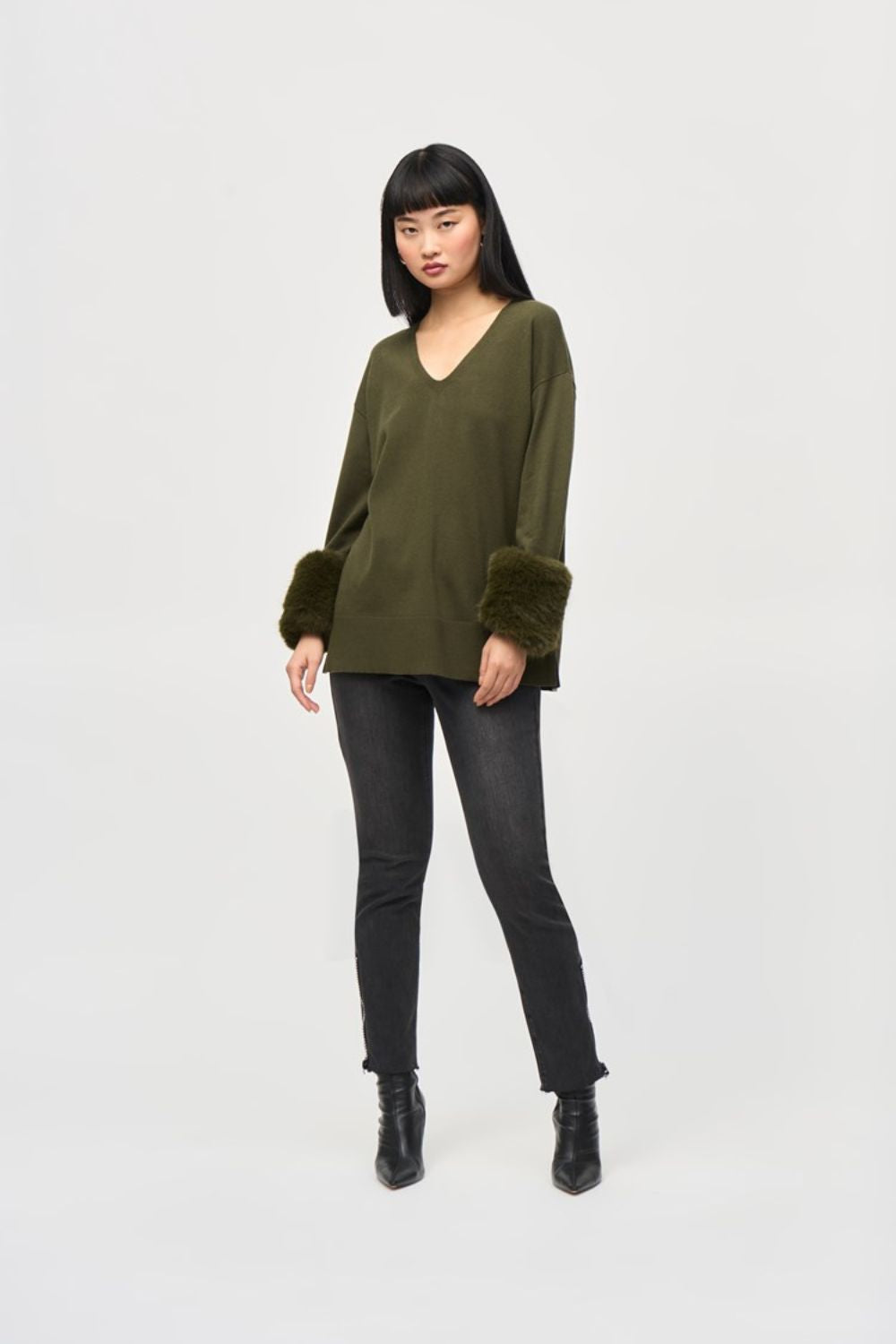 Joseph Ribkoff Sweater Knit Tunic With Faux Fur Cuffs | Iguana_Shop 12