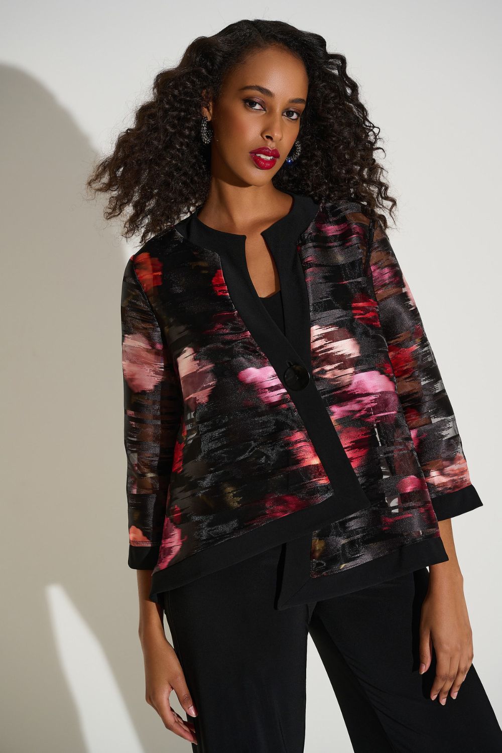 Signature Organza Floral Swing Jacket | Black/Multi