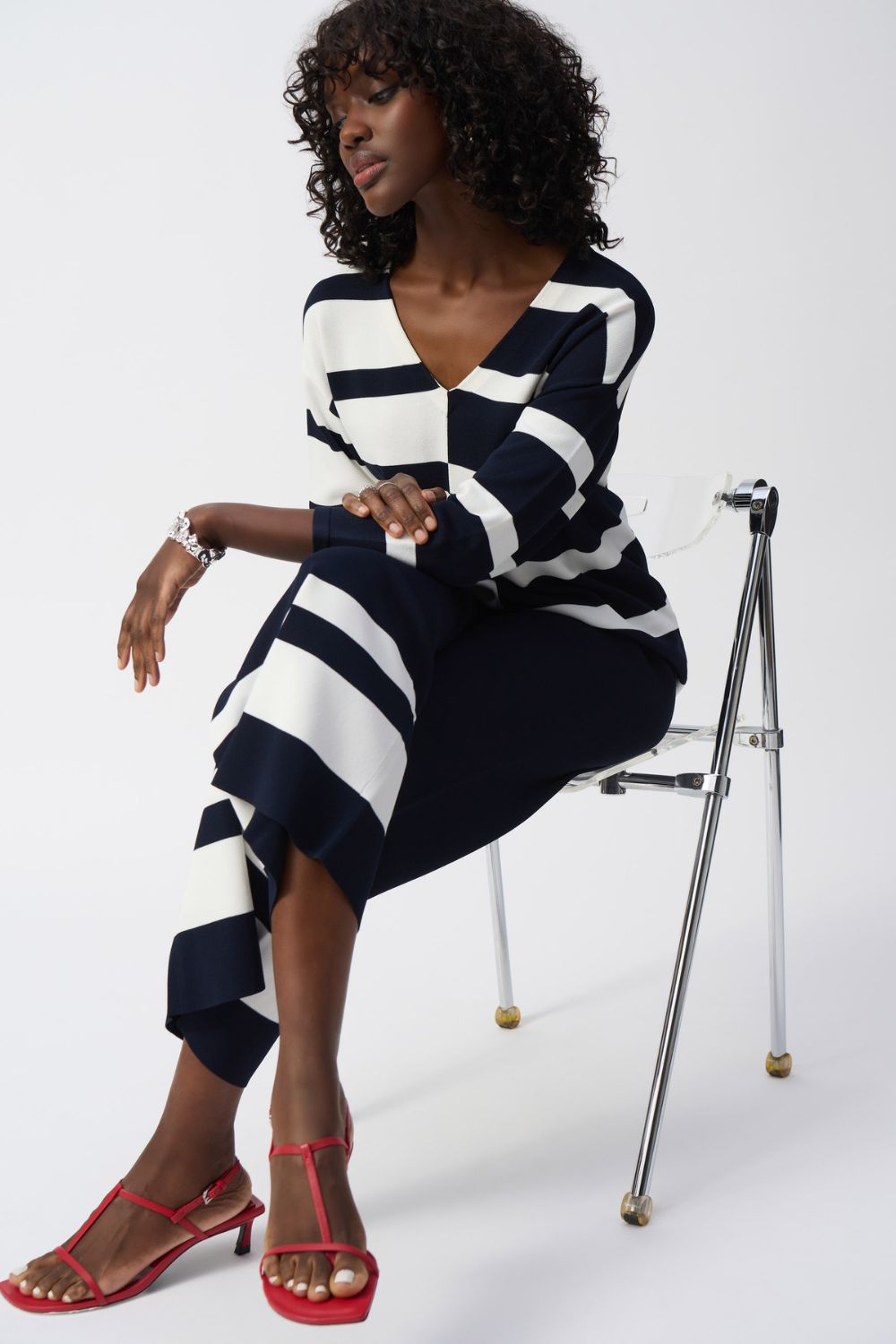 Joseph Ribkoff Striped Sweater Pullover | Midnight Blue/Vanilla_Shop 12