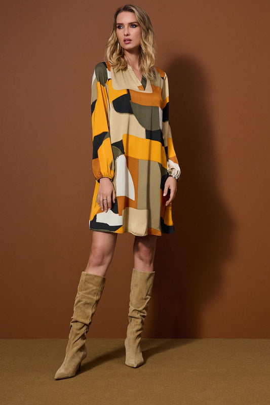 Abstract Print Trapeze Dress | Black/Multi