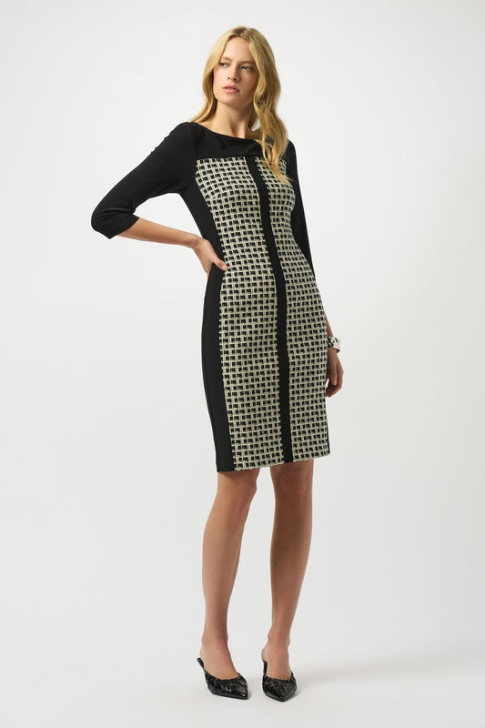 Jacquard Geometric Print Sheath Dress | Black/Off-White