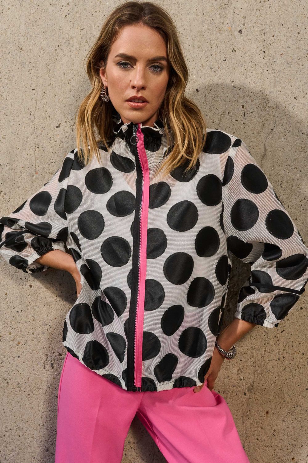 Jacquard Dot Boxy Jacket | Black/White