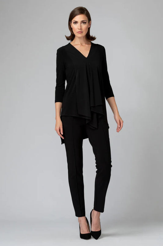 Elbow Sleeve V Neck Top | Black