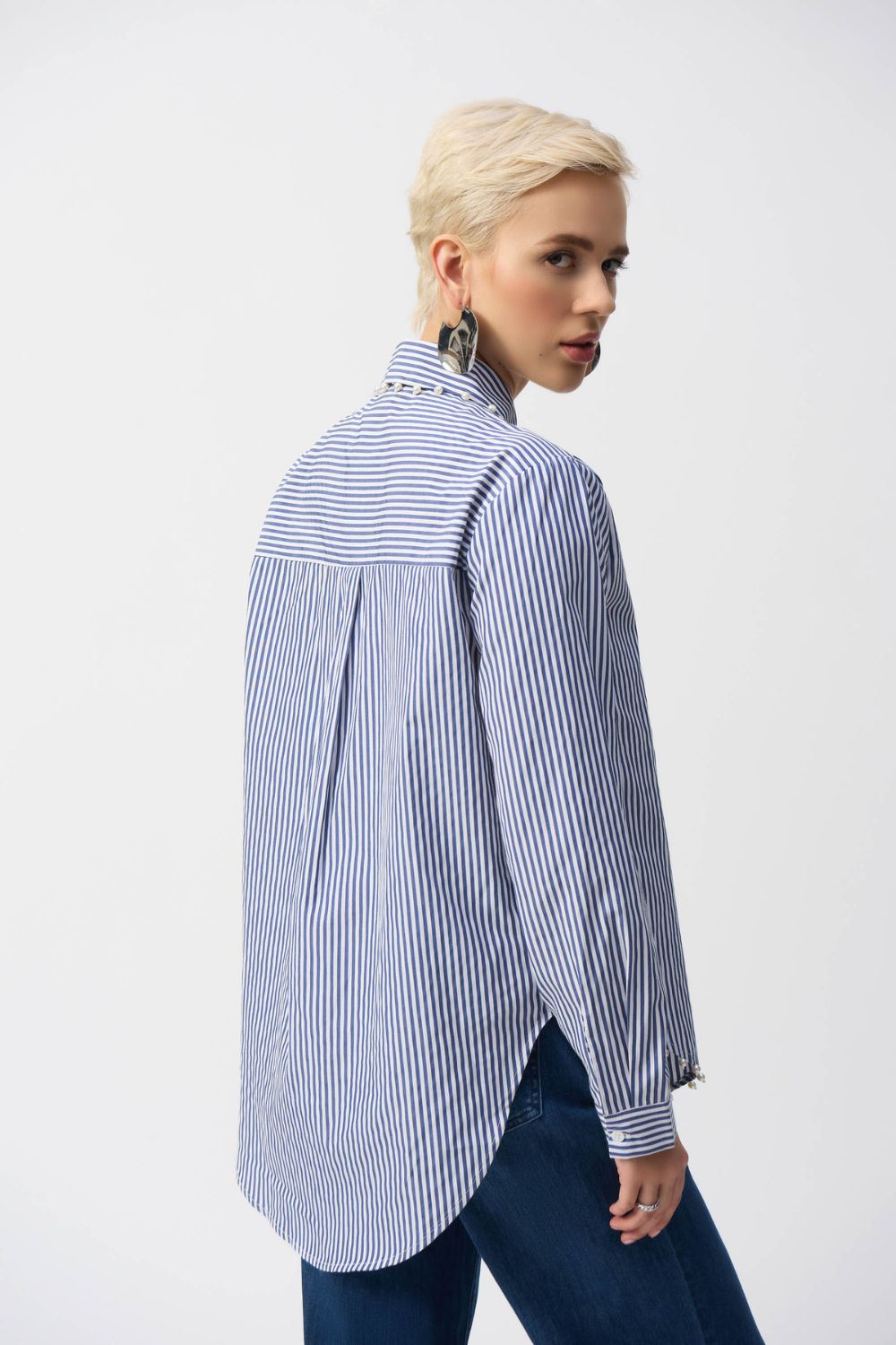 Joseph Ribkoff Striped Stretch Shirt | Midnight Blue/White_Shop 12