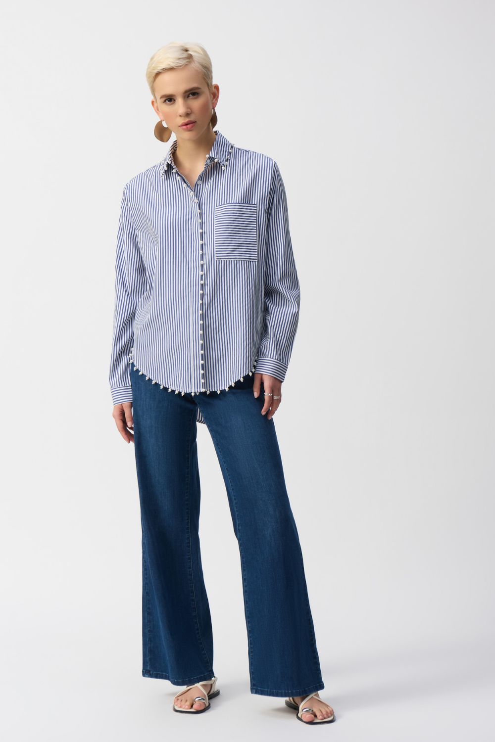 Joseph Ribkoff Striped Stretch Shirt | Midnight Blue/White_Shop 12