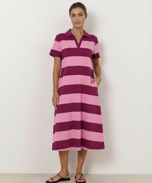 Polo Stripe Dress | Pink/Burgundy