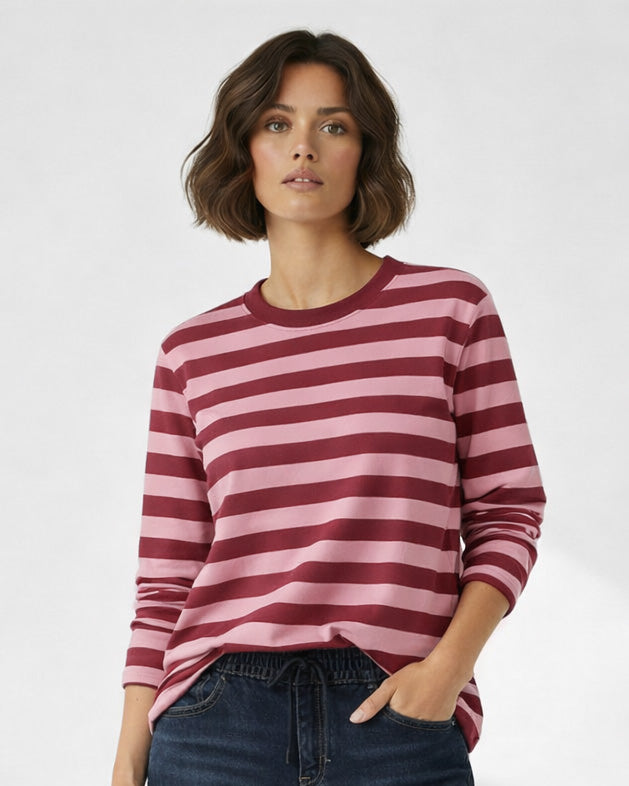 L/S Stripe Tee | Rose/Burgundy