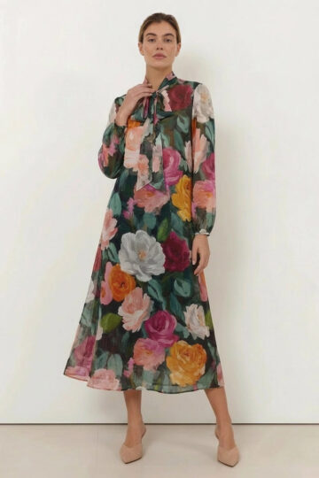 Tie Neck Floral Dress