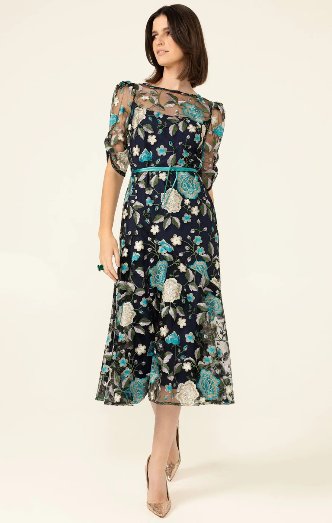Cardelina Dress | Navy Aqua Lilac Lace