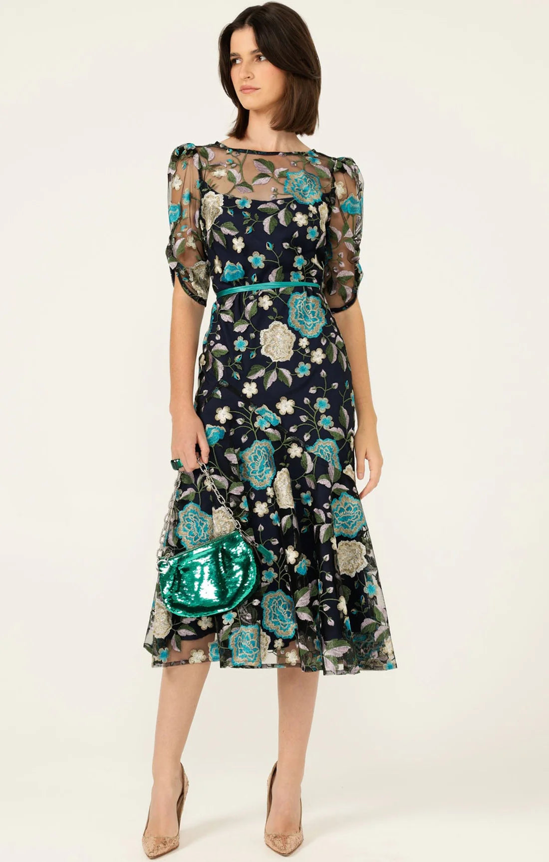 Cardelina Dress | Navy Aqua Lilac Lace