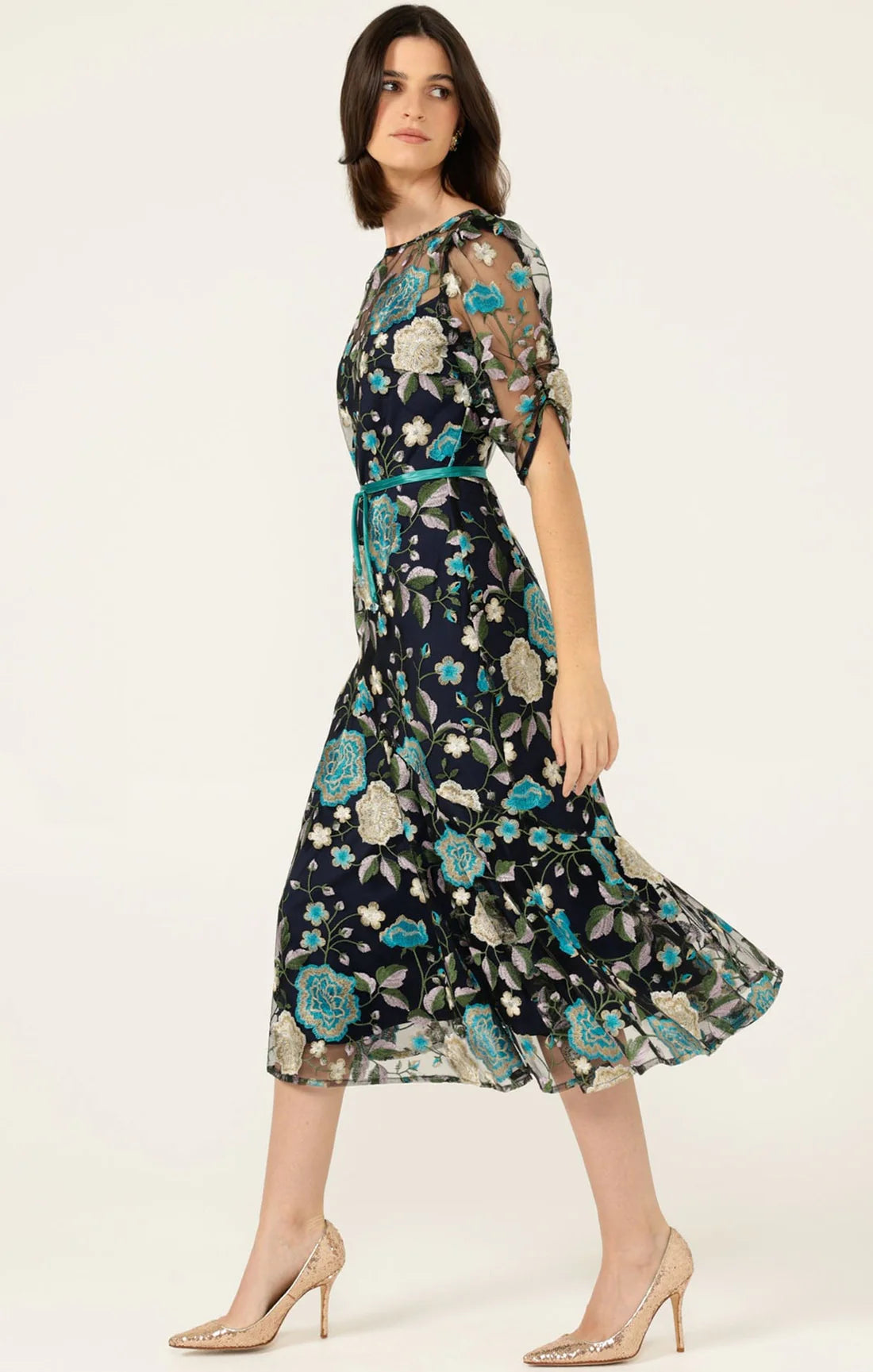 Cardelina Dress | Navy Aqua Lilac Lace